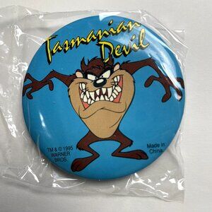 Vintage 1995 WB Looney Tunes Tasmanian Devil Safety Pin Back Button NEW mq